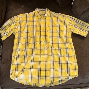 Yellow & Navy Plaid Men's Short Sleeve Button Down Shirt M